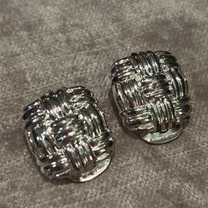 Vintage Silver Woven Textured Earrings Clipon